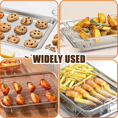 ELEXIQ 2 Piece Stainless Steel Air Fryer Basket for Oven, Crisper Tray and Basket Oven Air Fry Pan Mesh Basket Set,Non-Stick Crisper Oven Tray for Baking and Crispy Chicken,French Fries and Onion Rings (1) Steel Medium) - Image 5