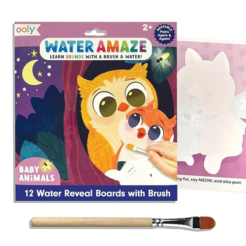 Ooly Water Amaze Includes 12 Reveal Boards Brush Reusable Reveal Pads for Kids Coloring Books for Toddlers Paint with Water Books Gifts for Kids Baby Animals - Image 1