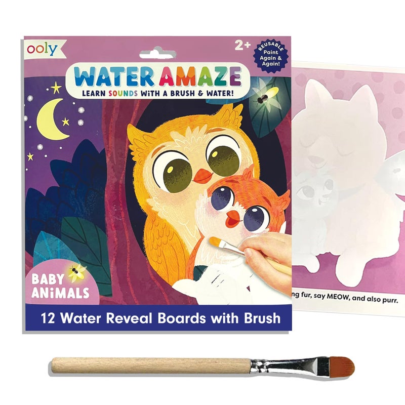 Ooly Water Amaze Includes 12 Reveal Boards Brush Reusable Reveal Pads for Kids Coloring Books for Toddlers Paint with Water Books Gifts for Kids Baby Animals - Image 3