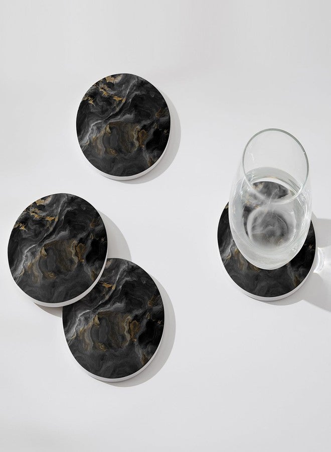 Hoomey Set of 6 Abstract Black Marble Coasters with Holder, Absorbent Ceramic Coasters for Drinks, Coasters with Cork Backing for Table Protection, Housewarming Gifts for New Home - Image 3