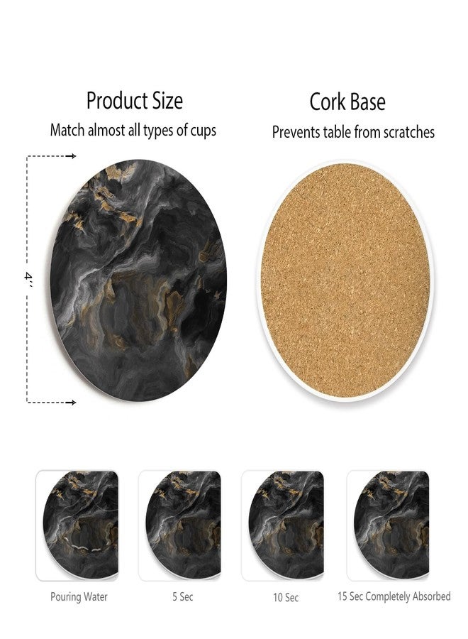 Hoomey Set of 6 Abstract Black Marble Coasters with Holder, Absorbent Ceramic Coasters for Drinks, Coasters with Cork Backing for Table Protection, Housewarming Gifts for New Home - Image 4