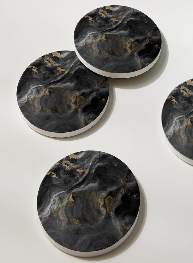 Hoomey Set of 6 Abstract Black Marble Coasters with Holder, Absorbent Ceramic Coasters for Drinks, Coasters with Cork Backing for Table Protection, Housewarming Gifts for New Home - Image 5