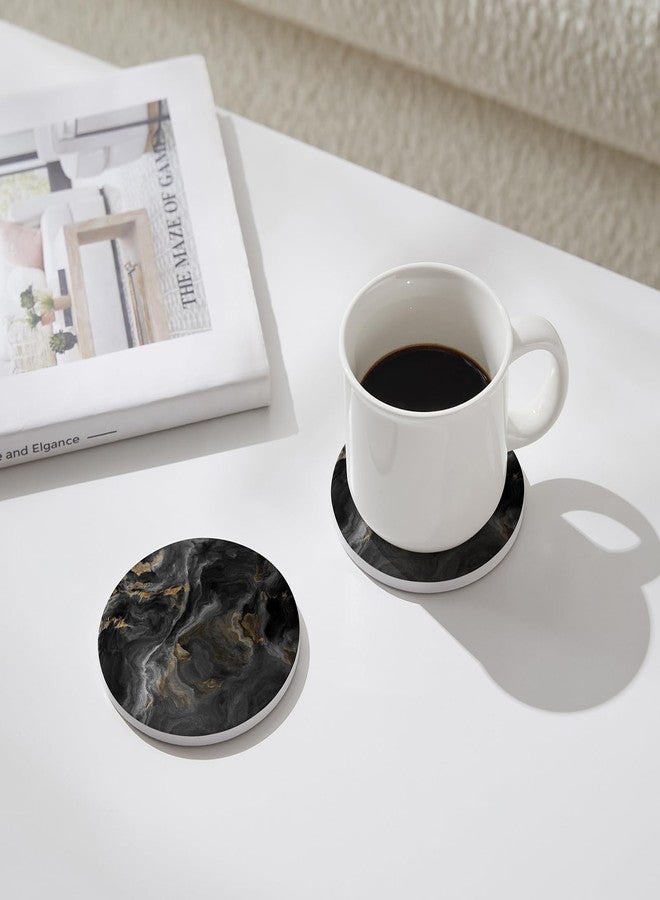 Hoomey Set of 6 Abstract Black Marble Coasters with Holder, Absorbent Ceramic Coasters for Drinks, Coasters with Cork Backing for Table Protection, Housewarming Gifts for New Home - Image 2