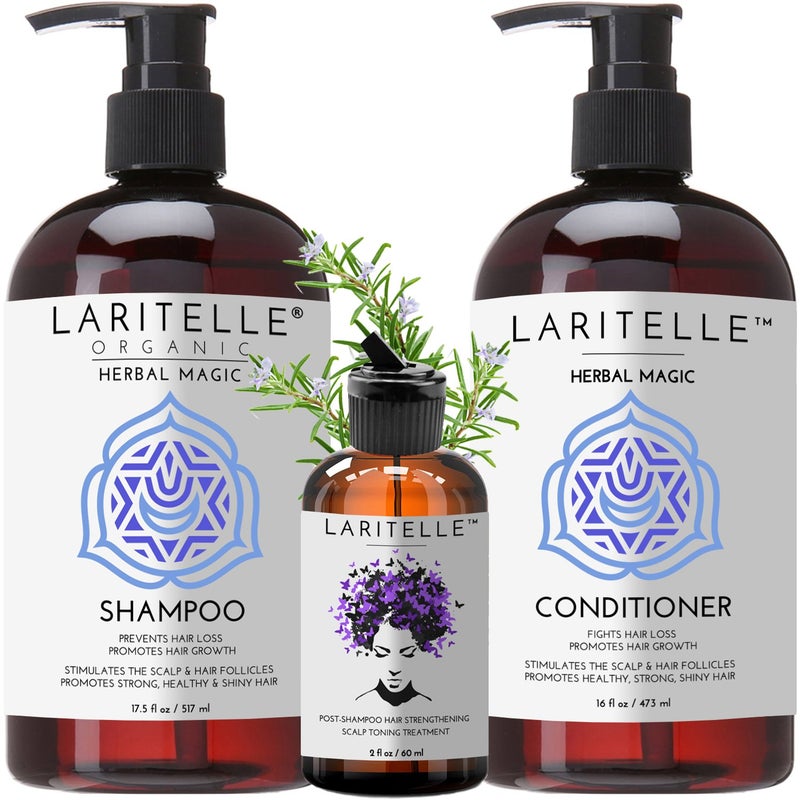 Laritelle Organic Hair Loss Prevention Shampoo 17.5 oz + Conditioner 16 oz + Bonus Post-shampoo Treatment 2 oz | Unscented & Hypoallergenic | NO GMO, Sulfates, Gluten, Alcohol, Parabens, Phthalates - Image 3