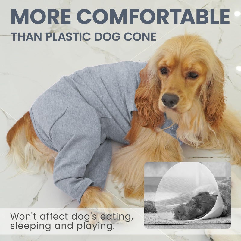 IDOMIK Dog Recovery Suit,Dog Leg Sleeve to Stop Licking Rear Legs,Thigh Wound Protective Sleeve,Male Female Pet Surgical Clothes,Doggy Surgical Suit with Pants Cover,Cone Collar Alternative,Grey,M - Image 5