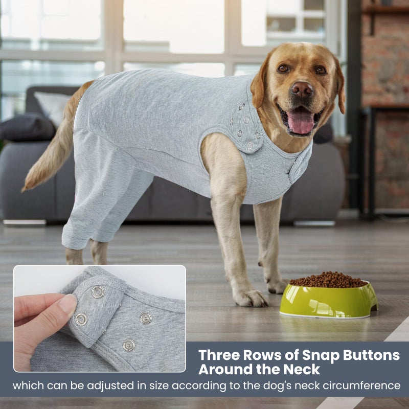IDOMIK Dog Recovery Suit,Dog Leg Sleeve to Stop Licking Rear Legs,Thigh Wound Protective Sleeve,Male Female Pet Surgical Clothes,Doggy Surgical Suit with Pants Cover,Cone Collar Alternative,Grey,M - Image 2