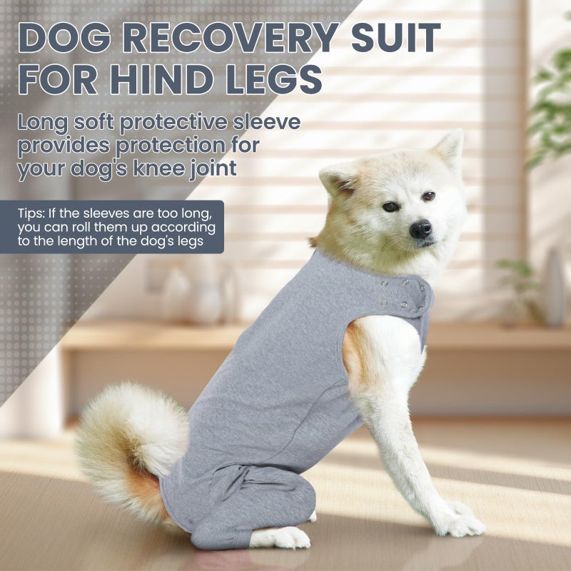 IDOMIK Dog Recovery Suit,Dog Leg Sleeve to Stop Licking Rear Legs,Thigh Wound Protective Sleeve,Male Female Pet Surgical Clothes,Doggy Surgical Suit with Pants Cover,Cone Collar Alternative,Grey,M - Image 4