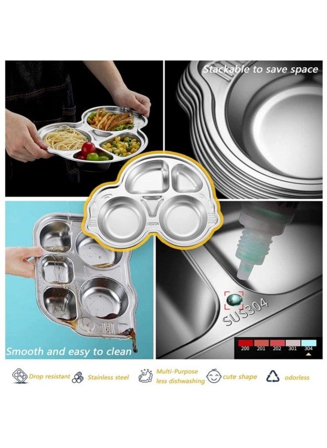 THEONI - Stainless Steel Divided Meal Plate Tray 5 Compartments Dinner Dish For Babytoddlerkids Feeding Set Bus Shapebpa Free Safe Fun Non Toxic Heavy Duty - Image 1