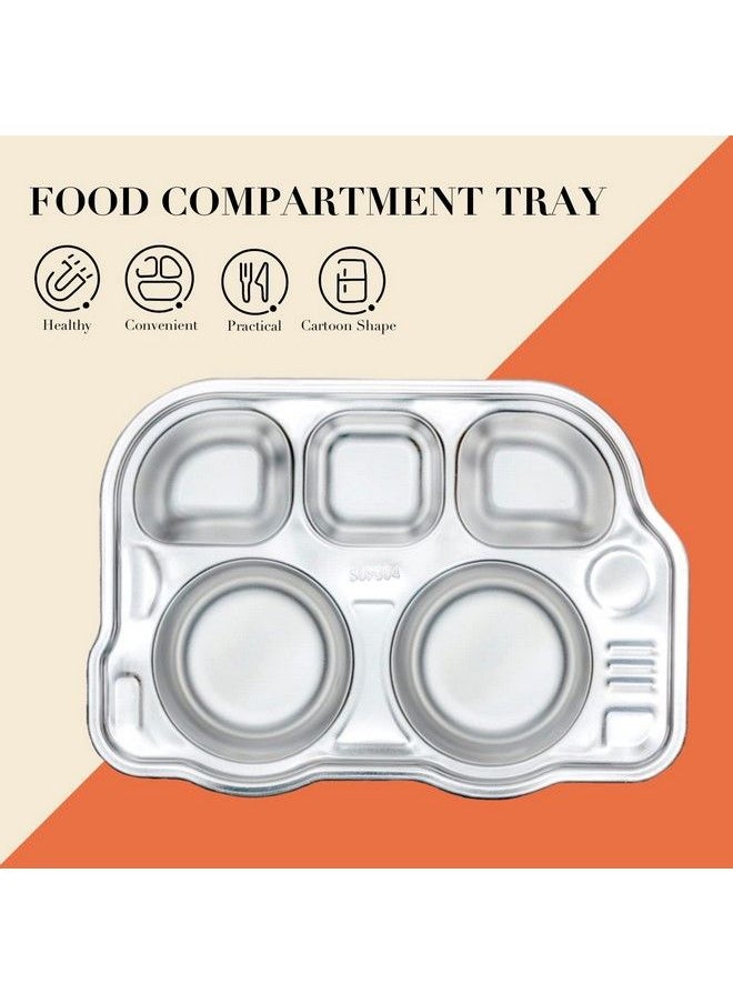 THEONI - Stainless Steel Divided Meal Plate Tray 5 Compartments Dinner Dish For Babytoddlerkids Feeding Set Bus Shapebpa Free Safe Fun Non Toxic Heavy Duty - Image 1