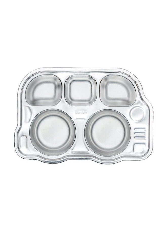 THEONI - Stainless Steel Divided Meal Plate Tray 5 Compartments Dinner Dish For Babytoddlerkids Feeding Set Bus Shapebpa Free Safe Fun Non Toxic Heavy Duty - Image 1