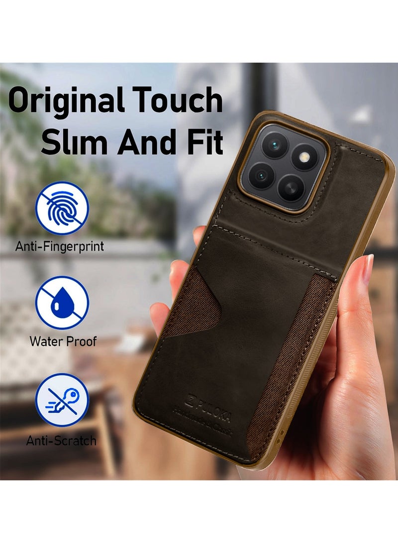 PULOKA Honor X8c 4G 2025 PULOKA Card Holder Skin-feel PU Leather Back Silicone Sides Case Cover - Brown - Image 2