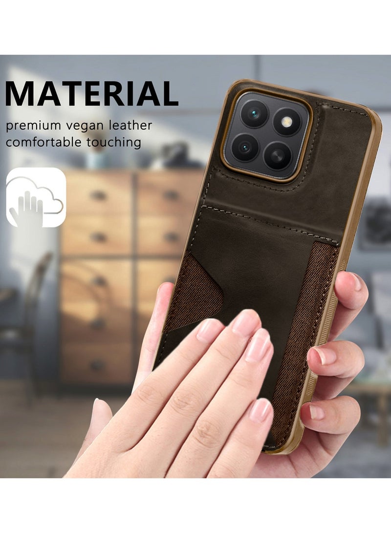 PULOKA Honor X8c 4G 2025 PULOKA Card Holder Skin-feel PU Leather Back Silicone Sides Case Cover - Brown - Image 4
