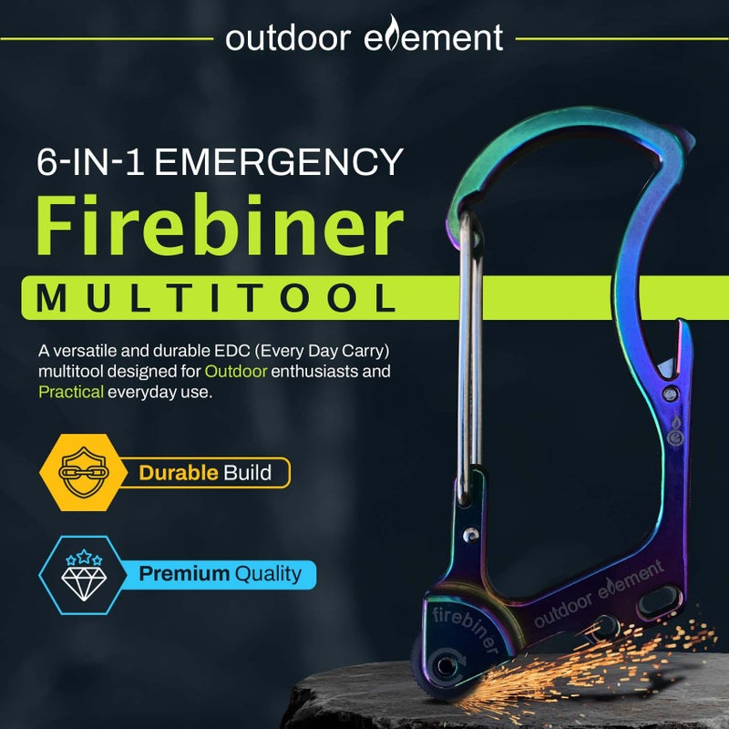 OUTDOOR ELEMENT FirebinerÂ® 6-in-1 Survival Multitool Carabiner EDC Keychain with EverSparkâ„¢ Fire Starter, Utility Blade, Bottle Opener & Screwdriver â€“ Unique Gift for Outdoor Adventure â€“ Blue River - Image 2