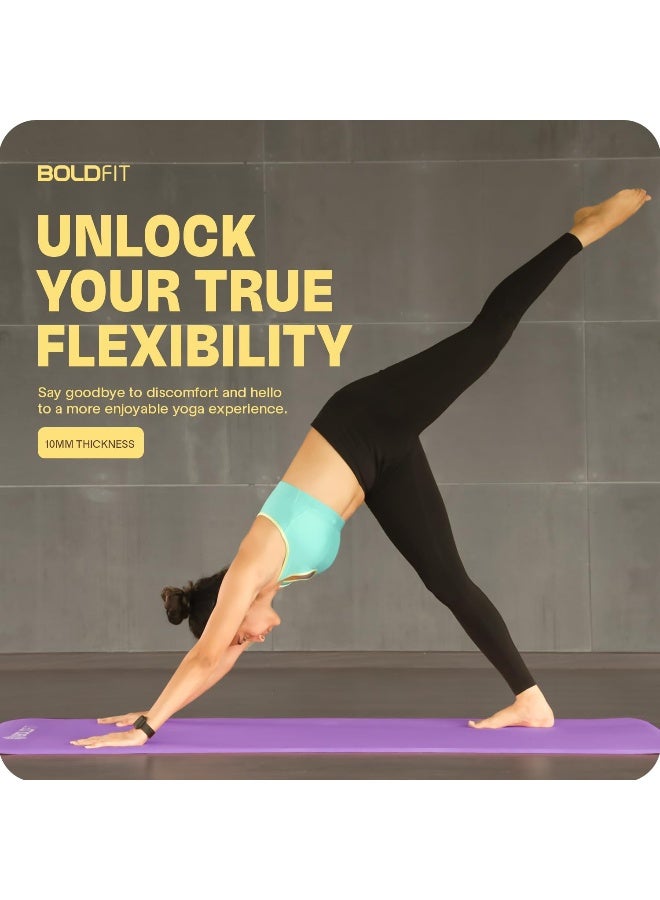BOLDFIT حصائر اليوغا للنساء والرجال من مادة نبر مع حزام حمل، حصائر تمارين سميكة إضافية لتمارين اليوغا، حصيرة لليوغا للنساء للتمارين، اليوغا، اللياقة البدنية، حصيرة التمارين - 10 مم، بنفسجي - Image 5
