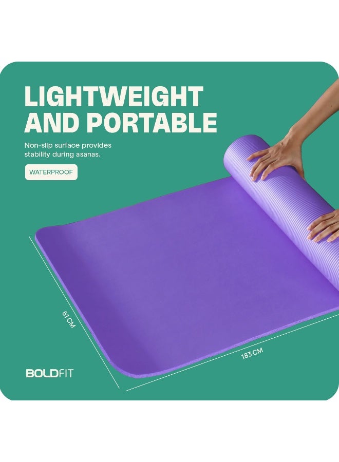 BOLDFIT حصائر اليوغا للنساء والرجال من مادة نبر مع حزام حمل، حصائر تمارين سميكة إضافية لتمارين اليوغا، حصيرة لليوغا للنساء للتمارين، اليوغا، اللياقة البدنية، حصيرة التمارين - 10 مم، بنفسجي - Image 3