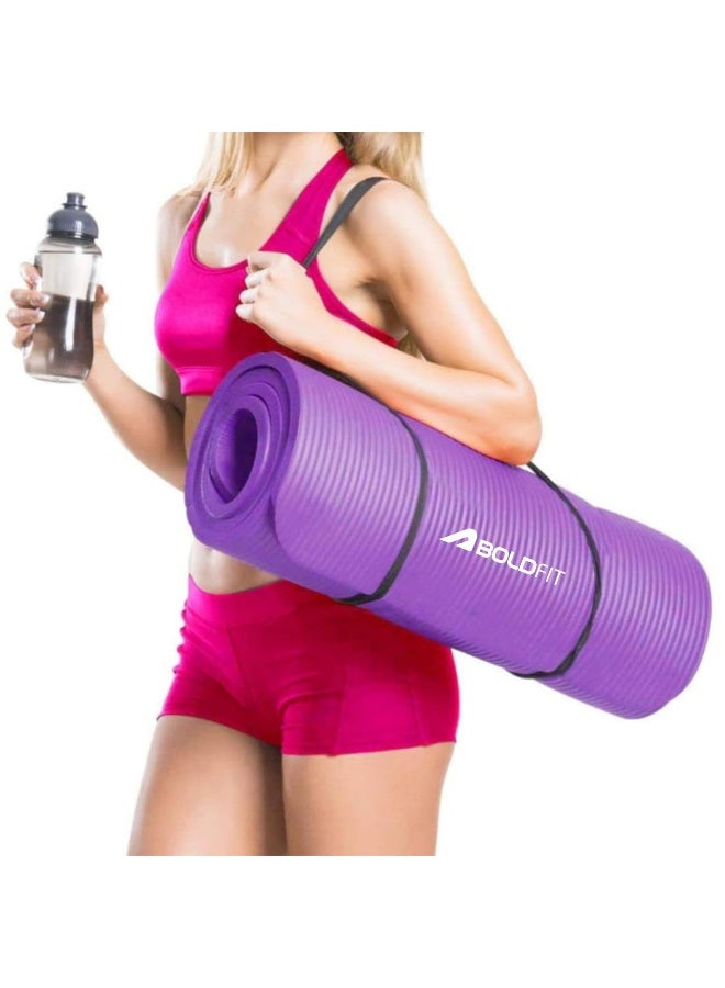 BOLDFIT حصائر اليوغا للنساء والرجال من مادة نبر مع حزام حمل، حصائر تمارين سميكة إضافية لتمارين اليوغا، حصيرة لليوغا للنساء للتمارين، اليوغا، اللياقة البدنية، حصيرة التمارين - 10 مم، بنفسجي - Image 1