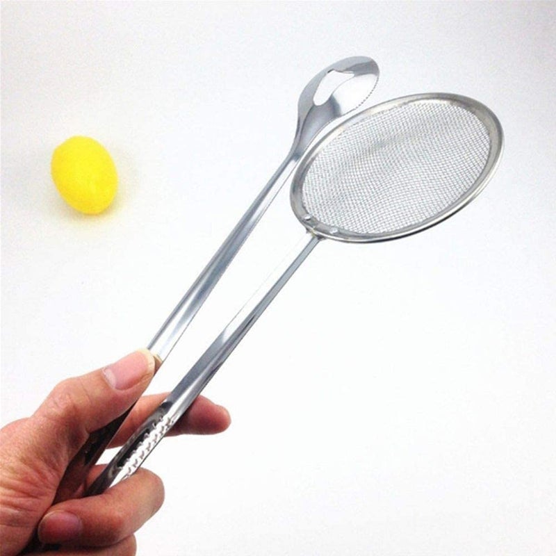 Lexazo MultiFunctional 2 in 1 Fry Tool Filter Spoon Strainer with Clip for Deep Frying and Drain Oil Fried Food Food Grade AntiRust Stainless Steel - Image 1