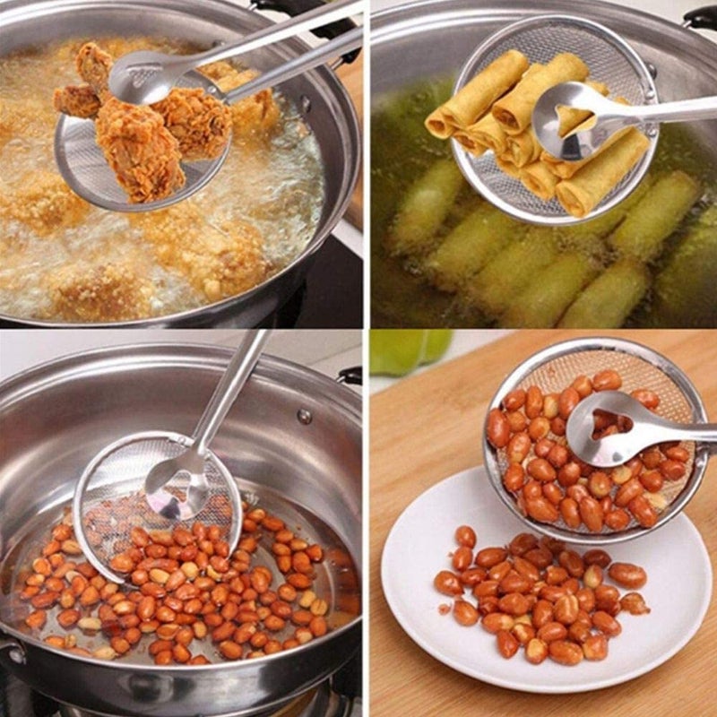 Lexazo MultiFunctional 2 in 1 Fry Tool Filter Spoon Strainer with Clip for Deep Frying and Drain Oil Fried Food Food Grade AntiRust Stainless Steel - Image 3