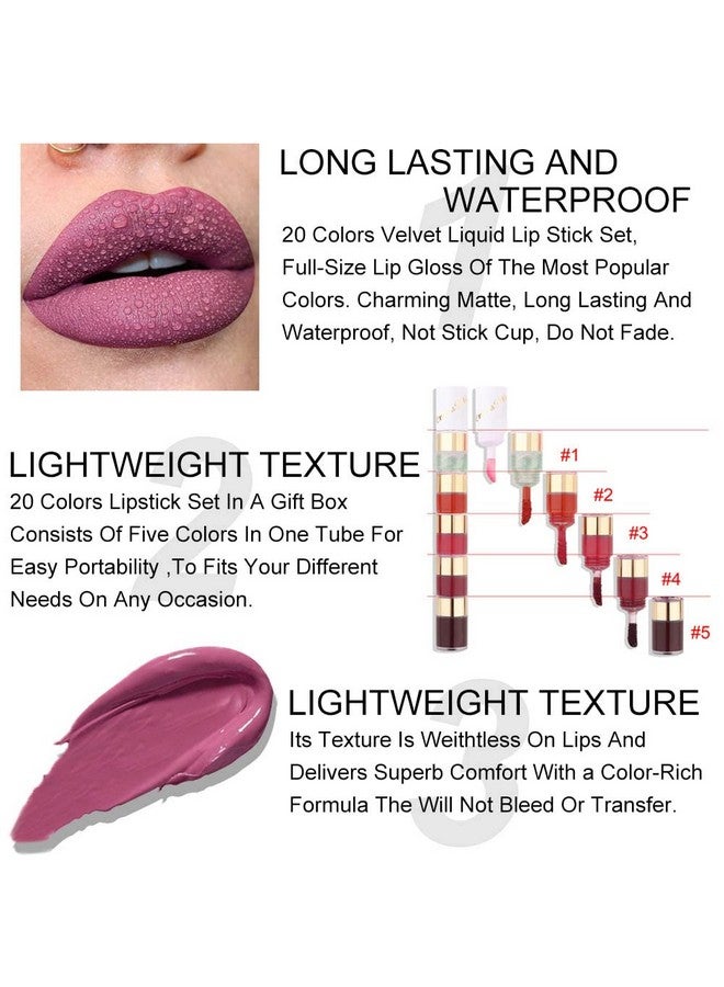 evpct 20 Colors Liquid Matte Lipstick Set, Lip Stain Packs for Dark Skin Women,Dark Red Mat Matt Long Lasting Original 24 Hour lipstick lapiz labiales mate 24 horas originales mate - Image 5