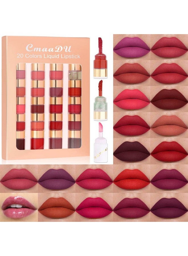 evpct 20 Colors Liquid Matte Lipstick Set, Lip Stain Packs for Dark Skin Women,Dark Red Mat Matt Long Lasting Original 24 Hour lipstick lapiz labiales mate 24 horas originales mate - Image 1