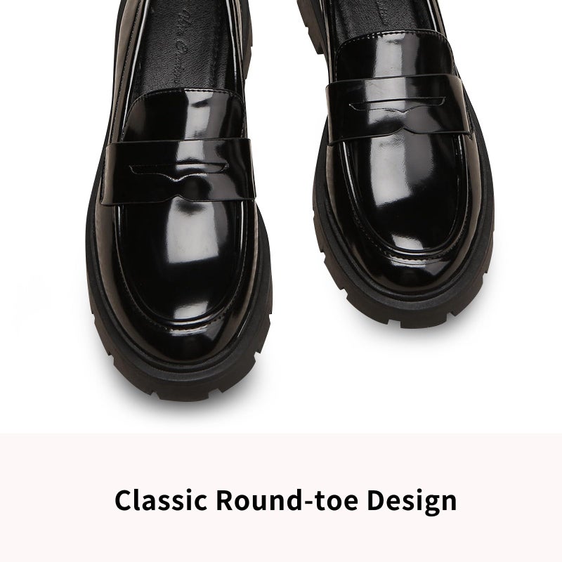 Vera Creation Women's Chunky Platform Loafers with Chain or Buckle Patent Leather Casual Business Work Shoes Comfort Slip-on (Black+Penny 8) - Image 4