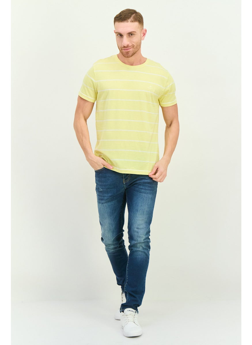 GANT Men Crew Neck Short Sleeves Stripe T-Shirt, Yellow  - Image 4