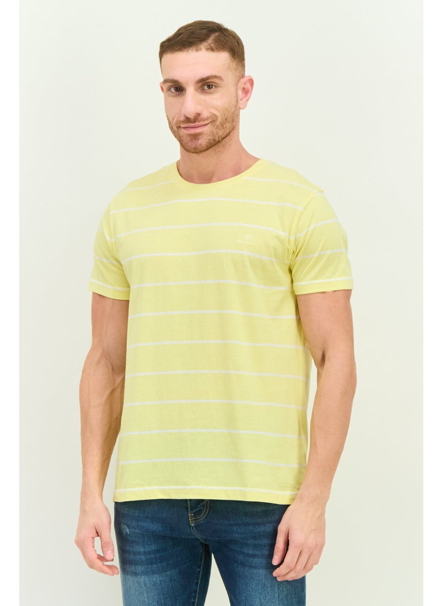 GANT Men Crew Neck Short Sleeves Stripe T-Shirt, Yellow  - Image 1