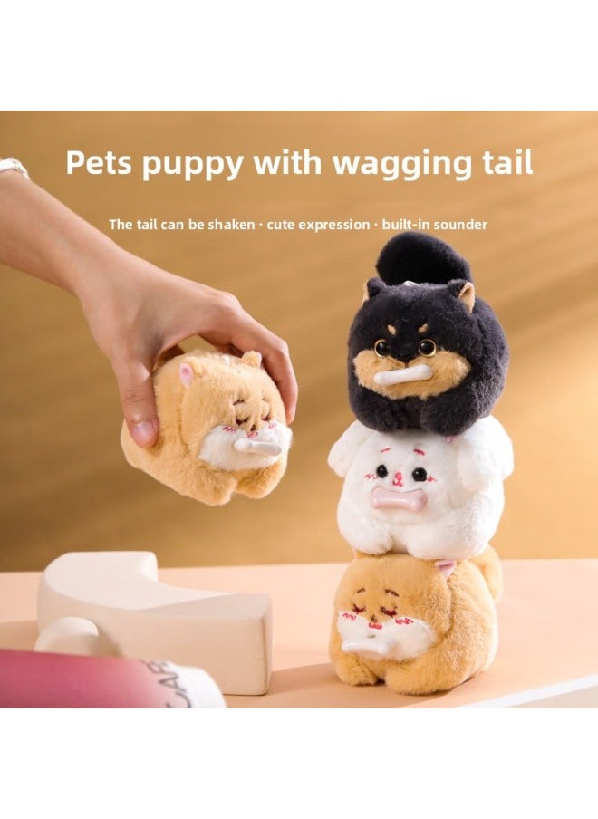 Generic - Le Jier Biting Bone Wagging Tail Poodle Plush Drawstring Toy Chai Dog Doll Pendant Couple Keychain-Color:Bite A Bone [small Shiba Dog] [black] - Image 1