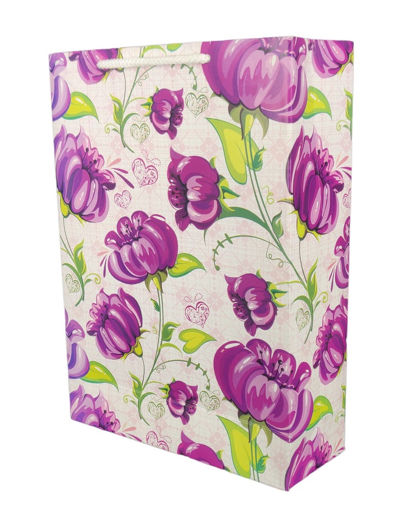 Arrow Paper Purple Flower Design Gift Bags for Gifting, Weddings, Birthday,Holiday Presents(28 cm x 20 cm x 7.5 cm,Pack of 10) - Image 2