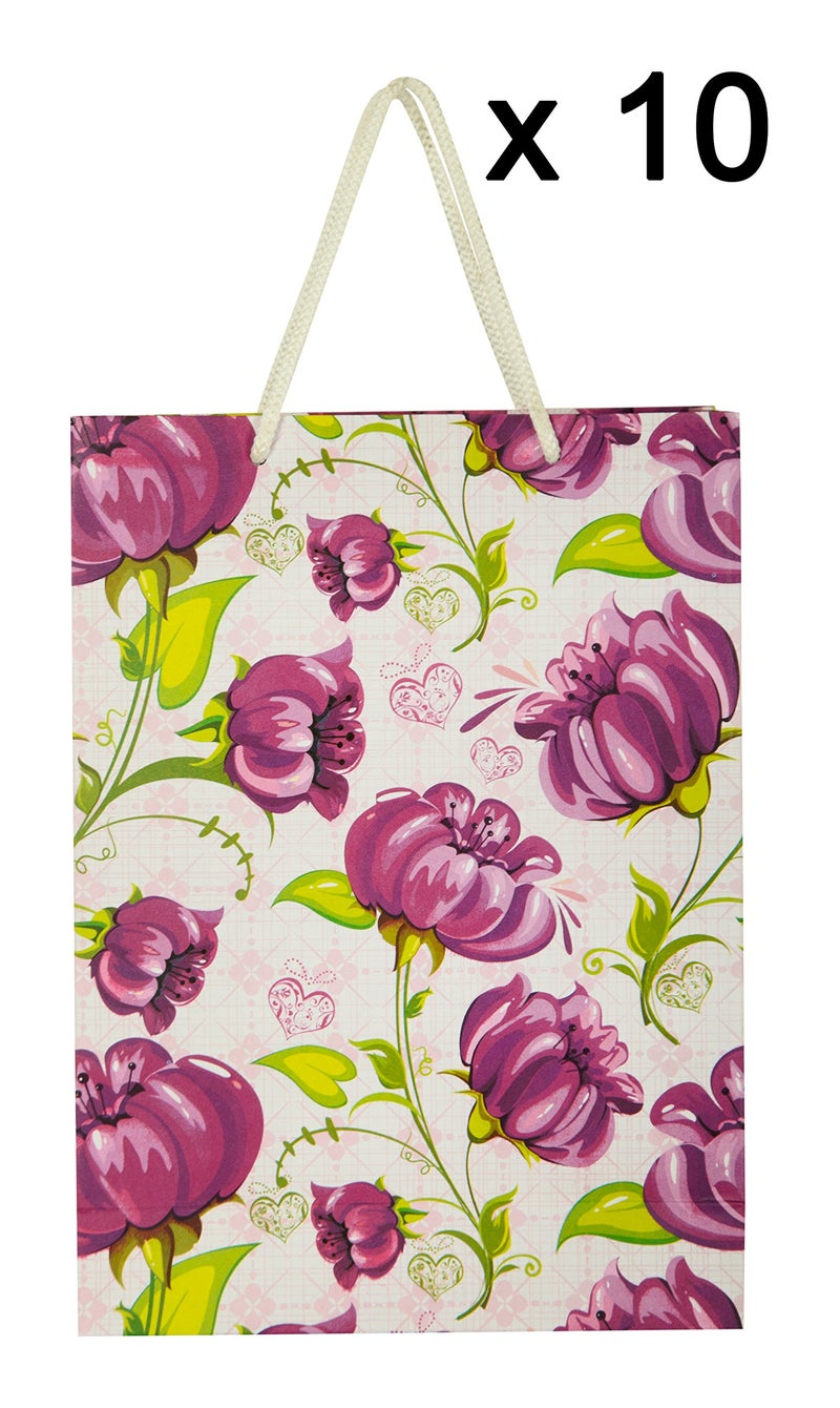 Arrow Paper Purple Flower Design Gift Bags for Gifting, Weddings, Birthday,Holiday Presents(28 cm x 20 cm x 7.5 cm,Pack of 10) - Image 5