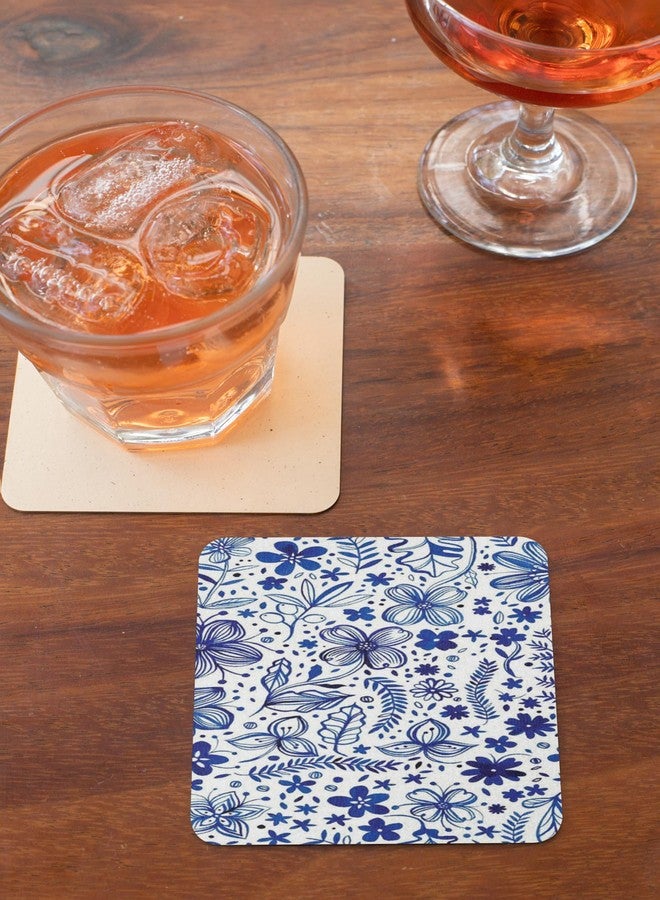 Tajnan Blue Blossom Floral Coasters - Elegant Navy & White Botanical Pattern, Set of 6 - Image 5