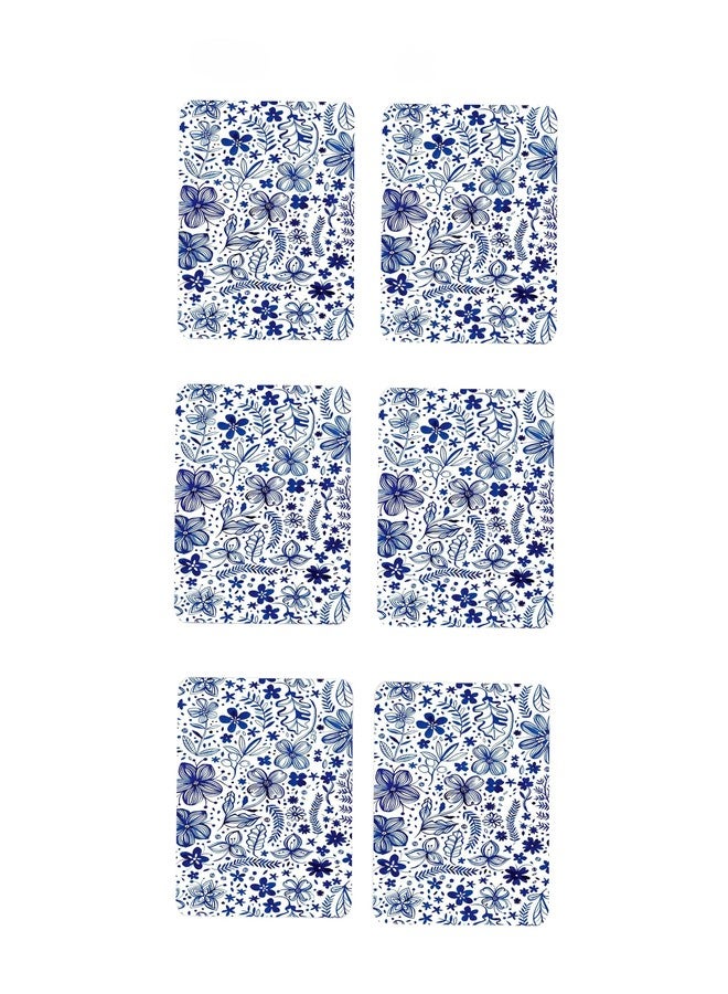 Tajnan Blue Blossom Floral Coasters - Elegant Navy & White Botanical Pattern, Set of 6 - Image 1