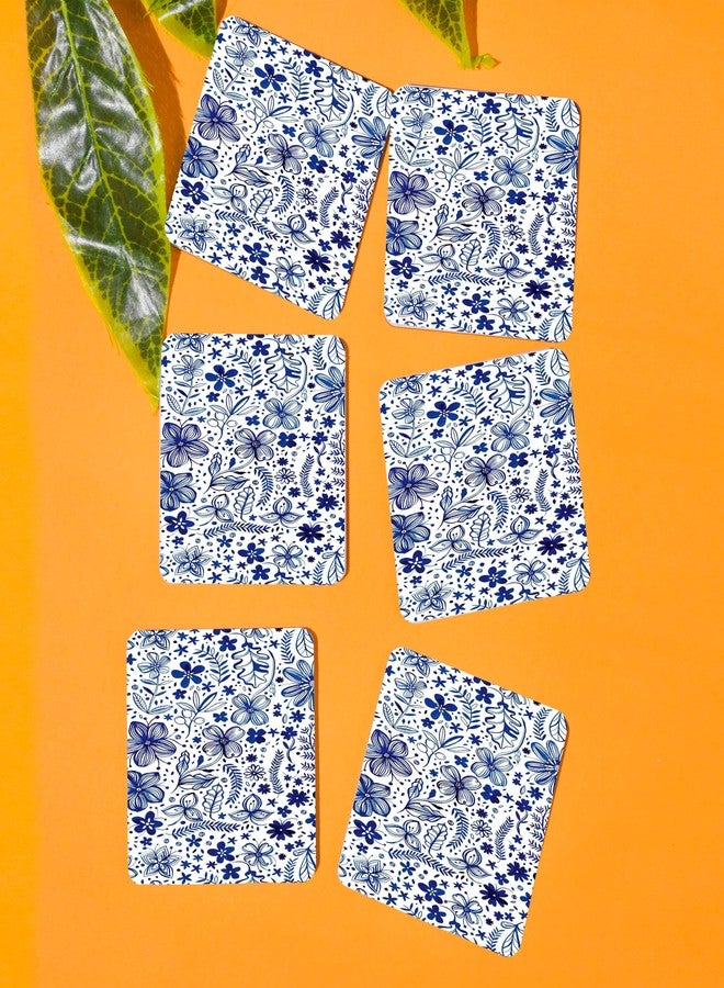 Tajnan Blue Blossom Floral Coasters - Elegant Navy & White Botanical Pattern, Set of 6 - Image 2