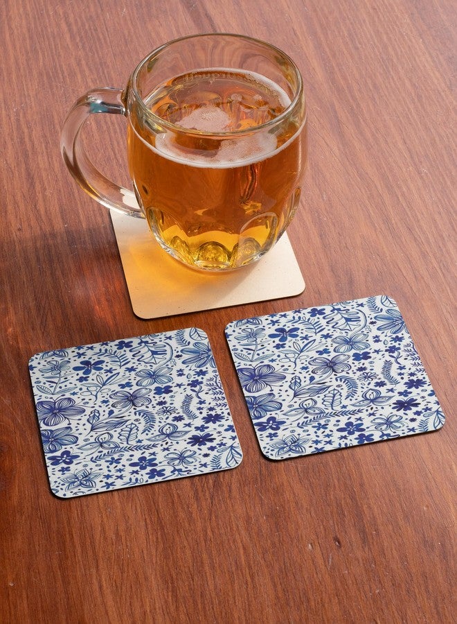 Tajnan Blue Blossom Floral Coasters - Elegant Navy & White Botanical Pattern, Set of 6 - Image 3