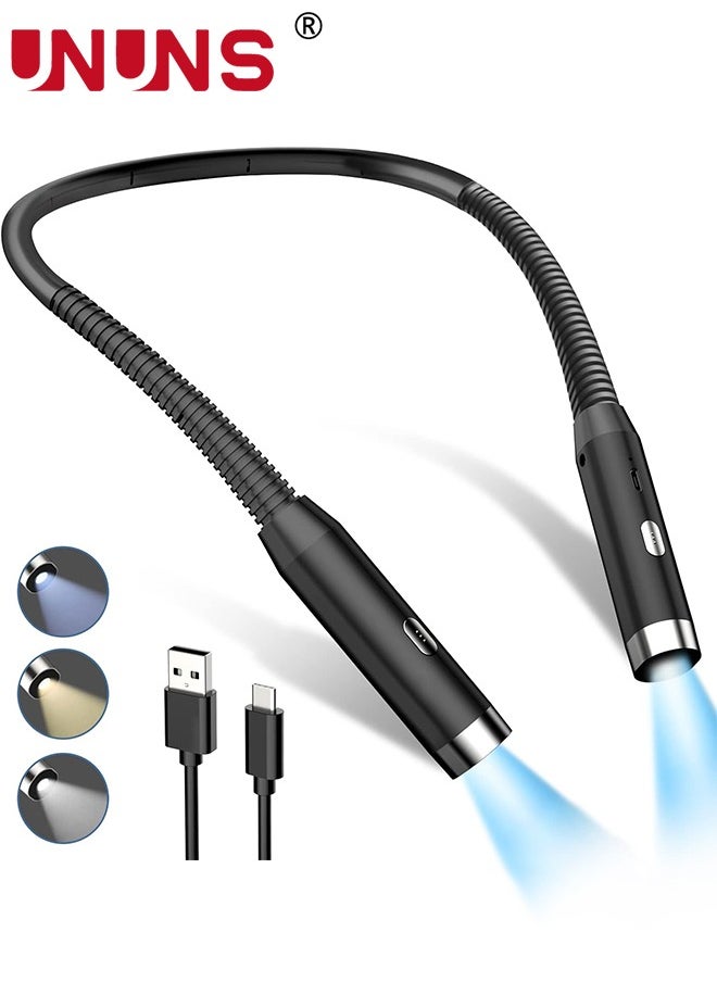 UNUNS - Neck Reading Light,Book Reading Light,LED Book Light For Reading in Bed,Rechargeable,Long Lasting,3 Brightness Levels,Flexible Soft Silicon Arms,Perfect For Reading,Repairing - Image 1