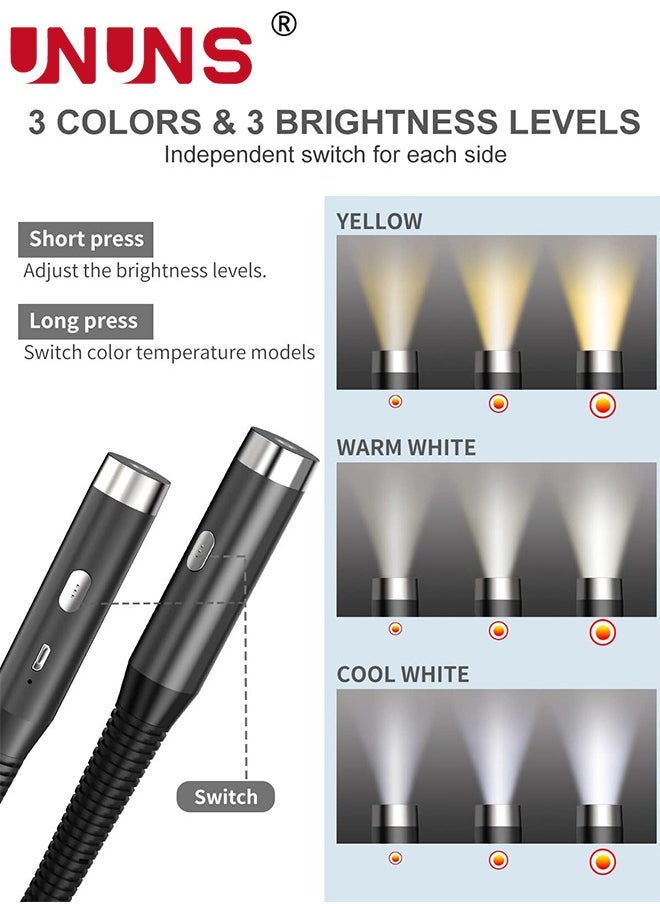 UNUNS - Neck Reading Light,Book Reading Light,LED Book Light For Reading in Bed,Rechargeable,Long Lasting,3 Brightness Levels,Flexible Soft Silicon Arms,Perfect For Reading,Repairing - Image 1