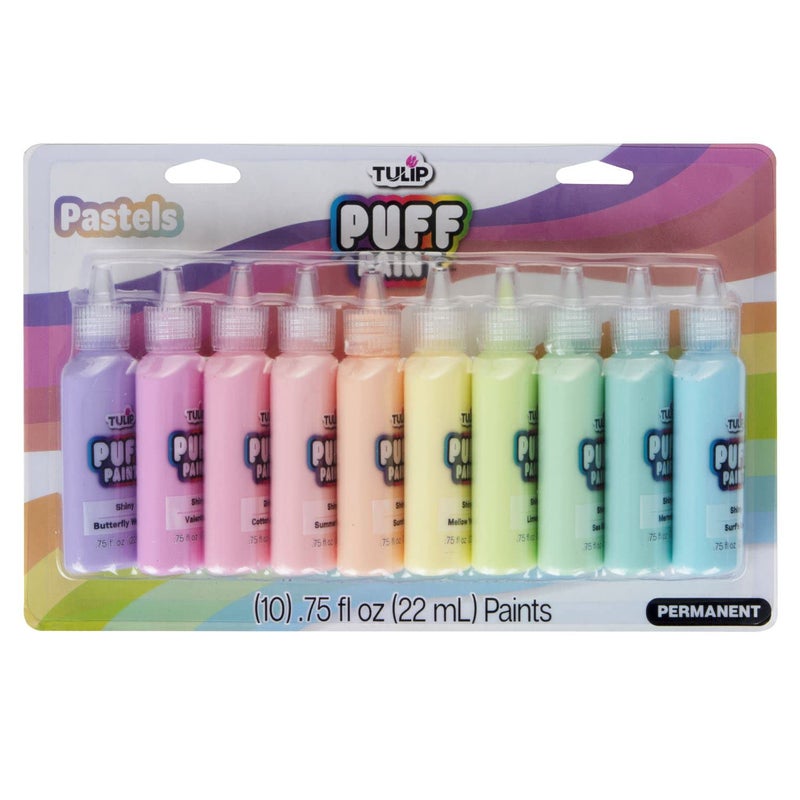 TULIP Puff Paint Pastel Colors 10pack MultiSurface Premium Quality Nontoxic Waterproof Craft Paint Permanent on Fabric 10color pack