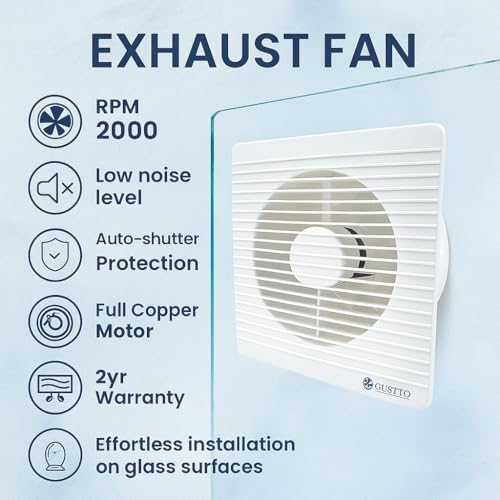 Gustto BreezeFlow 200mm Exhuast Fan | Efficient, Hi-Speed,low Noise, 100% Copper Motor | Easy-to-Clean | Ideal for Kitchen, Bathroom, Office & Garage - Image 2