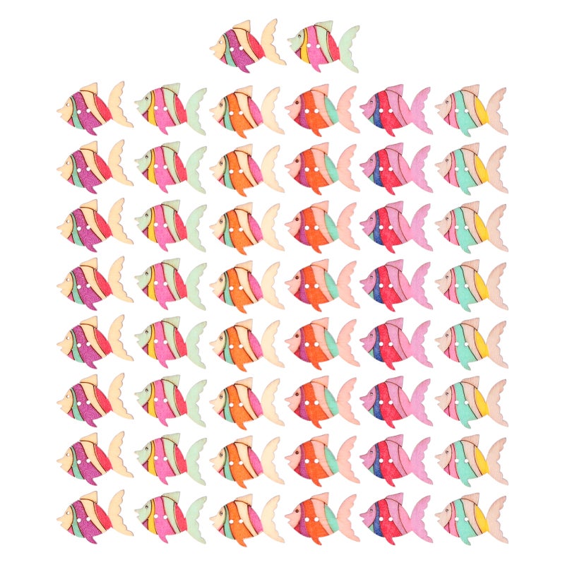 Cute Fish Buttons: 100% Natural Wood, Non-Toxic Paint Coating - Durable Decorative Sewing Buttons for Children's Crafts, Diy Sewing Supplies, Festival & Party Decorations - Image 1