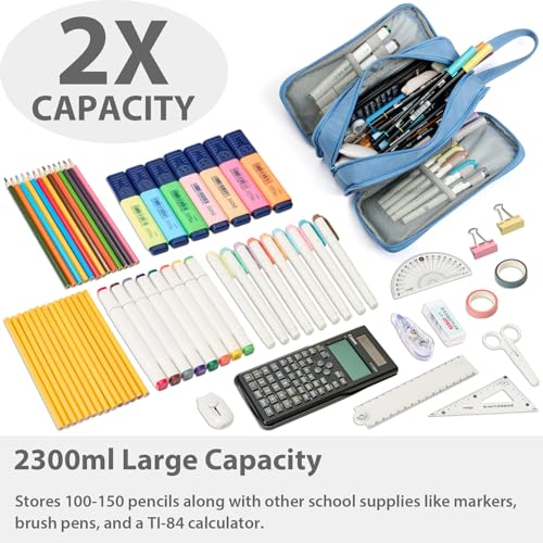 SPACEMATE Pencil Case Pouch Box Bag School Supplies Girls Boys Kids, Cute Preppy Stuff Big Capacity Aesthetic Pen Organizer, Back to College Stationary, Cornflower Blue, Extra Large Style, 2300ml - Image 2