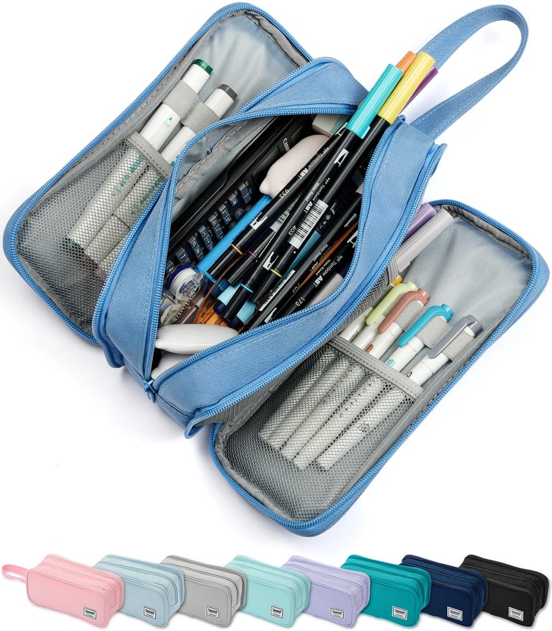 SPACEMATE Pencil Case Pouch Box Bag School Supplies Girls Boys Kids, Cute Preppy Stuff Big Capacity Aesthetic Pen Organizer, Back to College Stationary, Cornflower Blue, Extra Large Style, 2300ml - Image 1
