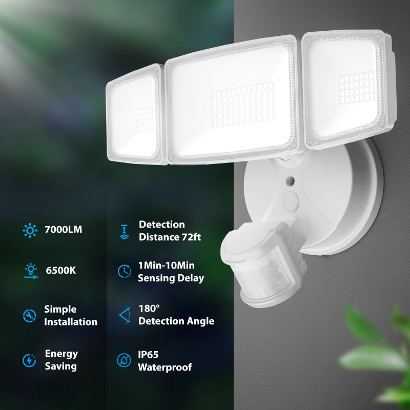 Onforu 75W LED Flood Light Motion Sensor Outdoor, 7000lm Dusk to Dawn Flood Light, Security Light with Three Head, IP65 Waterproof Exterior Floodlight, 6500k Wall Light for Entryway Stairs Yard Garage - Image 3