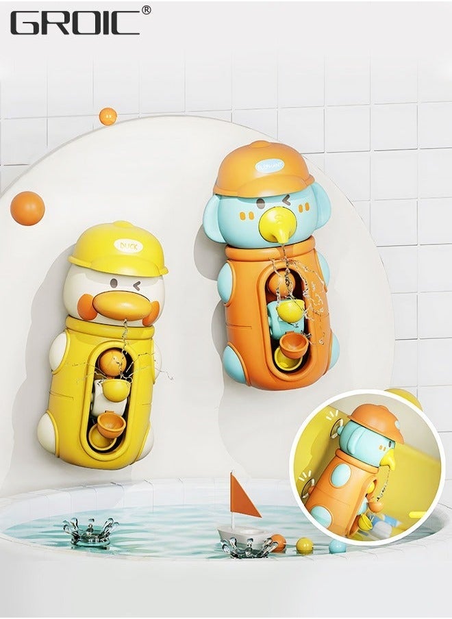 GROIC 2 Pcs Bath Bathtub Toys for Toddlers, Safe Colorful Cartoon with Rotatable Waterwheel, Fun Baby Bathroom Strong Suckers and Water Scoop, Partner Kids  - Image 1