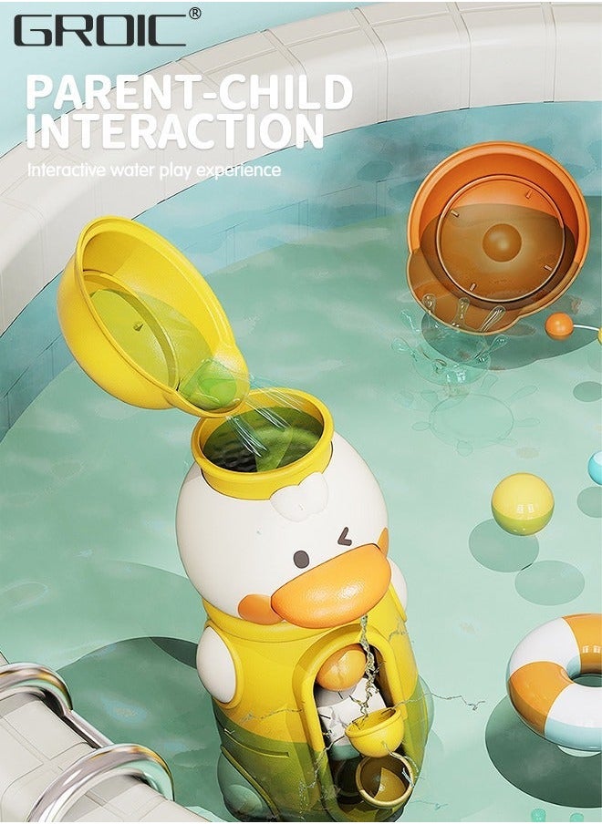 GROIC 2 Pcs Bath Bathtub Toys for Toddlers, Safe Colorful Cartoon with Rotatable Waterwheel, Fun Baby Bathroom Strong Suckers and Water Scoop, Partner Kids  - Image 3