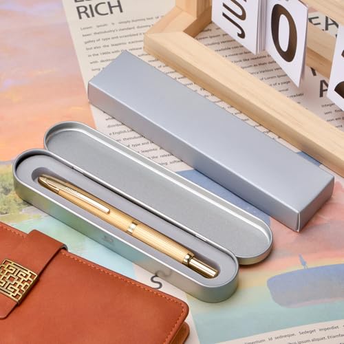 Wikult Jinhao 10 Press Fountain Pen with Box, Brushed Matt Gold Retractable Fine Nib with Converter Set (Golden Clip) - Image 5