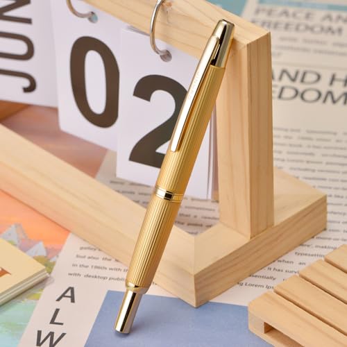 Wikult Jinhao 10 Press Fountain Pen with Box, Brushed Matt Gold Retractable Fine Nib with Converter Set (Golden Clip) - Image 4
