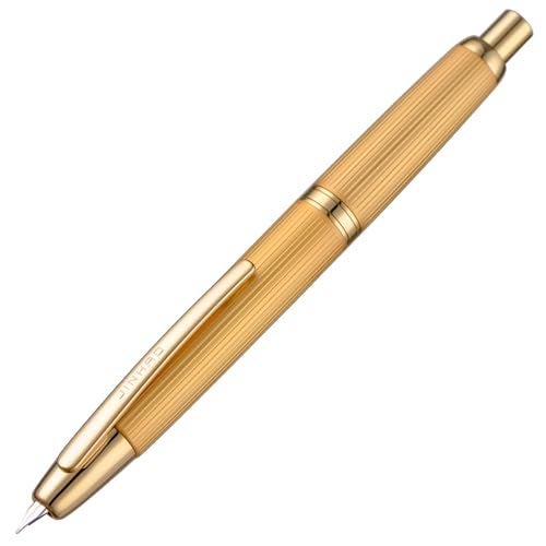 Wikult Jinhao 10 Press Fountain Pen with Box, Brushed Matt Gold Retractable Fine Nib with Converter Set (Golden Clip) - Image 1