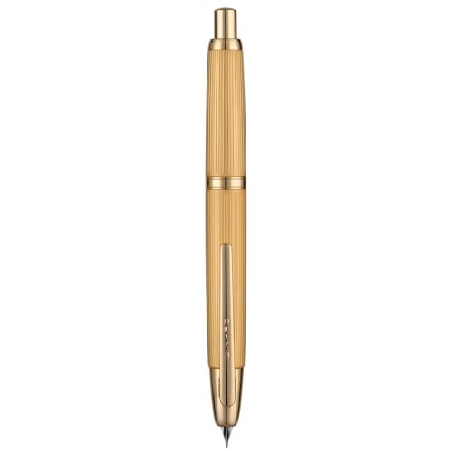 Wikult Jinhao 10 Press Fountain Pen with Box, Brushed Matt Gold Retractable Fine Nib with Converter Set (Golden Clip) - Image 2