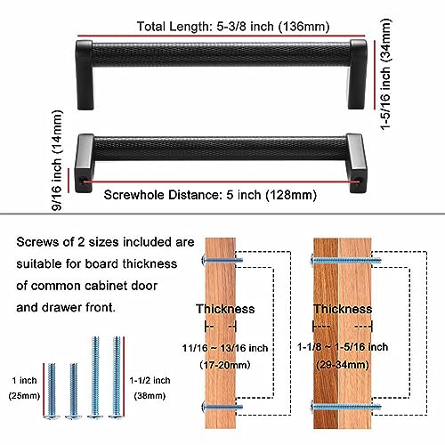 KOOFIZO Black and Gold Cabinet Pulls 5Pack Knurled Cabinet Handles 5 Inch Screw Spacing P28 Hardware for Kitchen Cupboard Door Bedroom Dresser Drawer Bathroom Furniture - Image 3