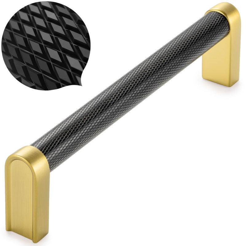 KOOFIZO Black and Gold Cabinet Pulls 5Pack Knurled Cabinet Handles 5 Inch Screw Spacing P28 Hardware for Kitchen Cupboard Door Bedroom Dresser Drawer Bathroom Furniture - Image 2